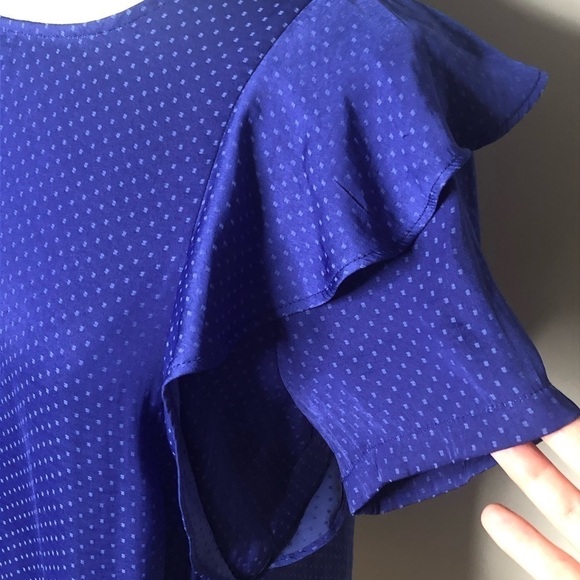 Lush Blue Polka Dot Patterned Ruffle Sleeve Top, S - Picture 2 of 6